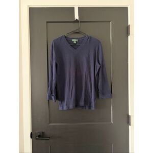 Lauren Ralph Lauren Corduroy/Henley Top Navy Size XL 100% Cotton Embroidered